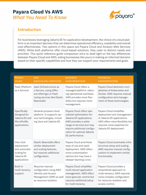 Payara Cloud vs AWS datasheet