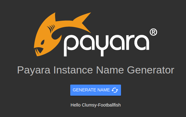 Webpage with 'Hello Clumsy-Footballfish' printed beneath a button.