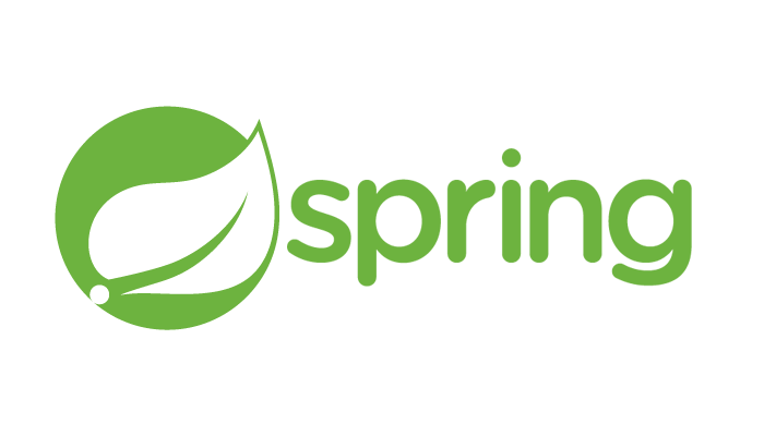 Green stylised leaf symbol representing the Spring Framework, shown with a smooth curved shape and a small stem inside a circular or rounded background , with 'spring' written on its right side.